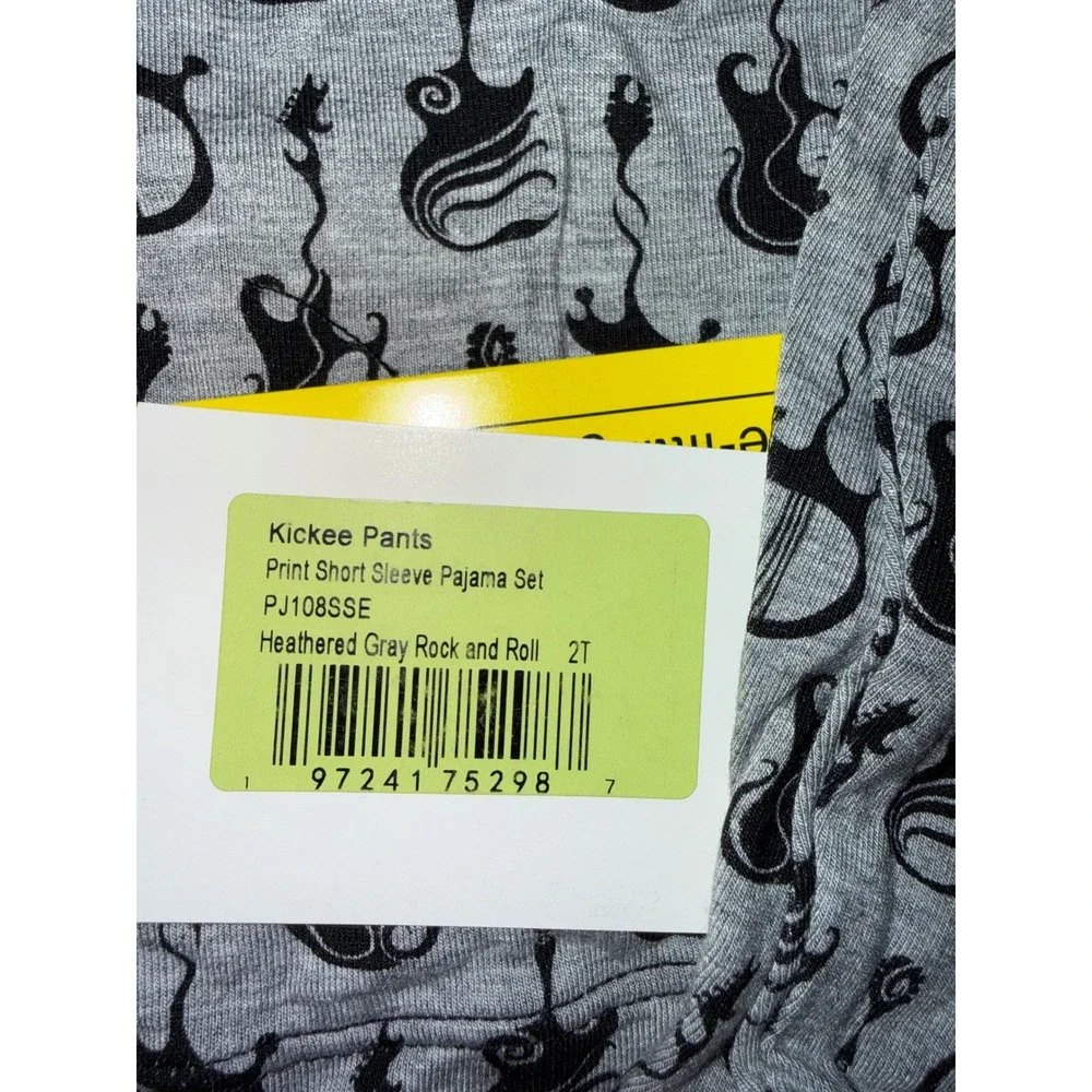 KicKee‎ Pants Pajama Set Kids 2T Heathered Gray NEW Rock and Roll guitar flame